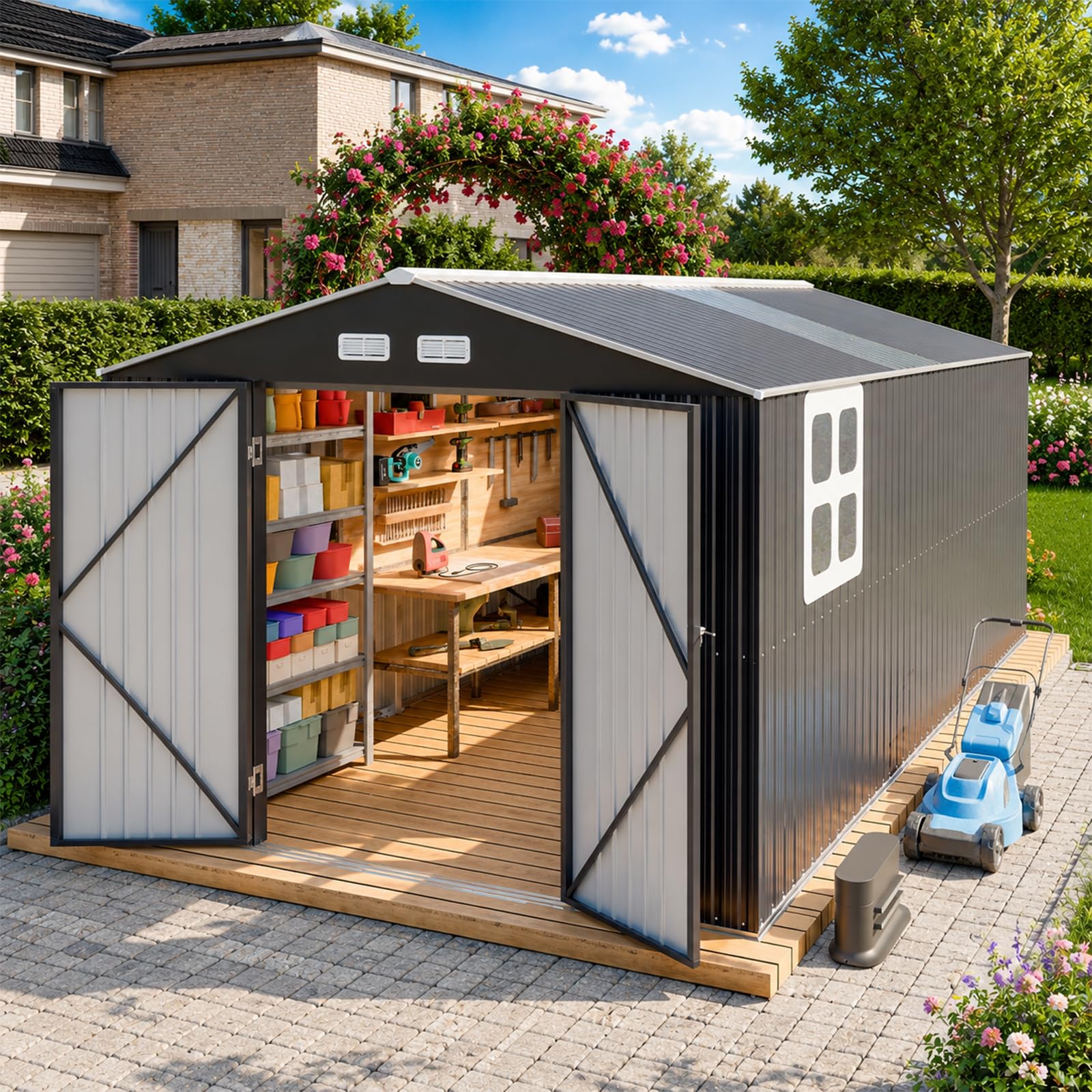 Amazon.com : K Knowbody 10x16 FT Metal Shed with Floor Base Kit